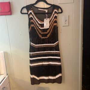Chelsea & Violet Sequin Mini Dress - Black, White, Brown